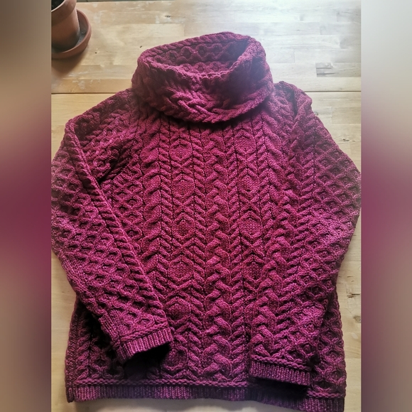 Aran Crafts Purplish Burgundy Cowl Neck Wool Sweater Size XS - Picture 1 of 5